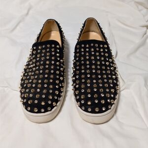 Christian Louboutin Black and Gold Studded Sneakers